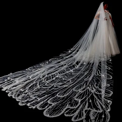 High -quality Hot -selling Bride's Glittering Sequins Long Dragging Stage Wedding Veil