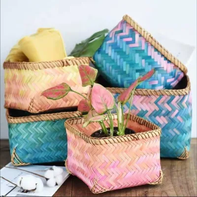 Best Selling Traditional Colored Decorative Hand Woven Laundry Bamboo Storage Gift Basket