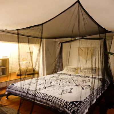 Black Queen-Size Rectangular Folding Polyester Mesh Mosquito Net