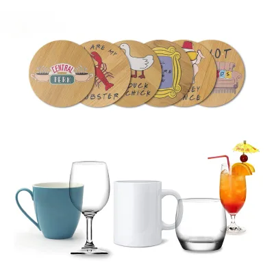 Cheap Wholesale KingTai WWC100001 UV Printed Durable Classic Style Bamboo Coasters Insulated for Coffee Shop & Home Use