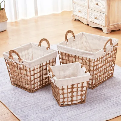 Ins Handmade Straw Storage Basket Socks Clothes Storage Bucket B&B Dirty Clothes Organizing Hand Woven Laundry Basket