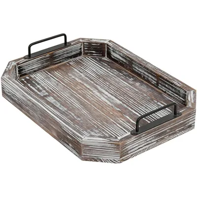 Modern Large Serving Tray with Carved Style Stand Kitchen Food Table Serving Platter with Handle Wholesale Storage Trays