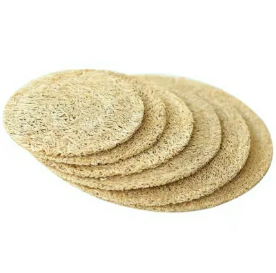 Factory Supply Natural Loofah Sponge Round Modern Eco-Friendly Heat Insulation Coffee Tea Cup Mat & Pads 7-13cm JN Brand