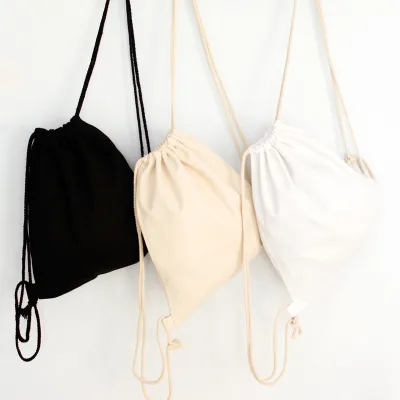 Eco-Friendly Durable Organic Cotton Double Drawstring Backpack Custom Color Printed Personalized Design Recyclable Clothing