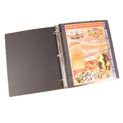 Best Selling Wholesale Personalized A4 Size New Black Color Senior Restaurant Menu Pvc 3 Hole Ring Binder File Folder