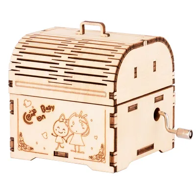Kids Educational Wooden Puzzle DIY Hand Assembly Treasure Chest Music Box 3D Stereo Wooden Puzzle for Children