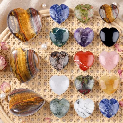 Wholesale 4cm Crystal Tiger Eye Rose Quartz Heart Semi Precious Healing Stone Hearts for Home Decoration