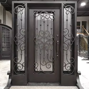 Residential Security Heavy Iron Front Single Door with Sidelights