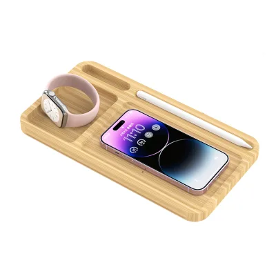 Top Selling Products in alibaba 5W10W 15W Ultra Slim Bamboo Wood Multifunction 2 in 1 Qi Wireless Charger
