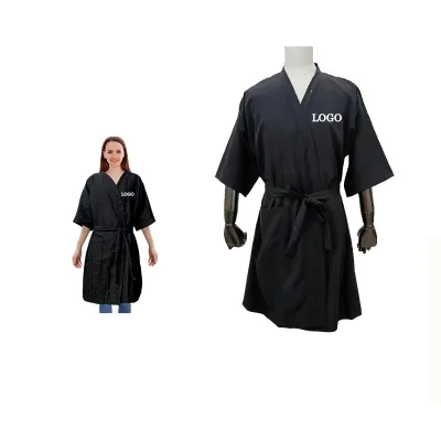 Professional Kimono Robe Custom Logo Clients Worksuit Hair Salon Care SPA Party Beauty Women Dressing Gowns Short Sleeves Black