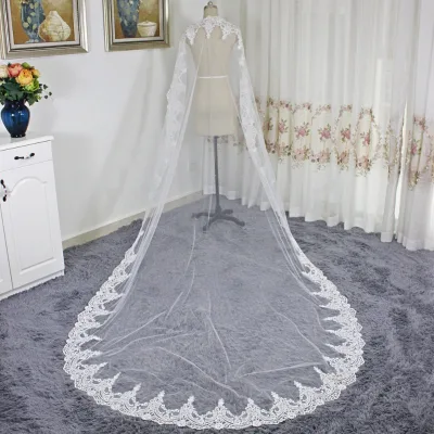 Hot Sale  New White Lace Veil Manufacturer 3m Wedding Dress Headdress Bridal Headwear Cathedral Bridal Veil