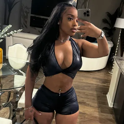 BR6678 Women's Spring Summer Sexy Club Tube Top Halter Neck Navel Exposing Low Waist Pleated Polyester Set