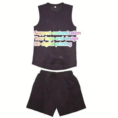 Customizable Summer Men's Gym Set-100% Polyester Casual Street 5-Inch Inseam Basketball Mesh Vest Shorts for Gym Outdoor