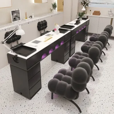 Dark Series Manicure Table Chair Set Modern Design Desktop Marble Socket Baking Lamp Vacuum Cleaner Nail Table and Chair Set