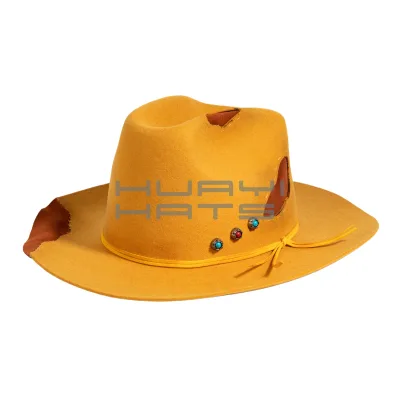 Limited Stock Promotion Handmade Sombreros Fedora Yellow Cowboy 100% Wool Felt Hats Vintage Cowboy Hats
