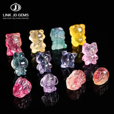 Natural Rainbow Fluorite Carved Beads Crystal Pixiu Buddha Animal Loose Beads Jewelry Making Supplies Wholesale Fluorite Beads