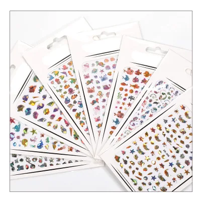 wholesale  nail art ocean style shell colorful laser nail art stickers 3D cartoon decal stick on nails