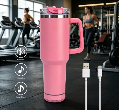 40oz Vacuum Insulated Double Wall Stainless Steel Music Speaker Tumbler with Handle and Straw Leakproof Travel Mug Bluetooth