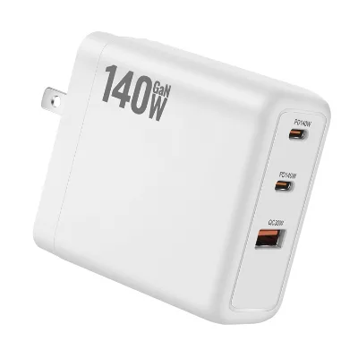 3 Port 140W PD 3.1 & QC 3.0 GaN Charger 2C1A USB C GAN Wall Charger for Mbook, Laptop, Phones with 4 Plugs