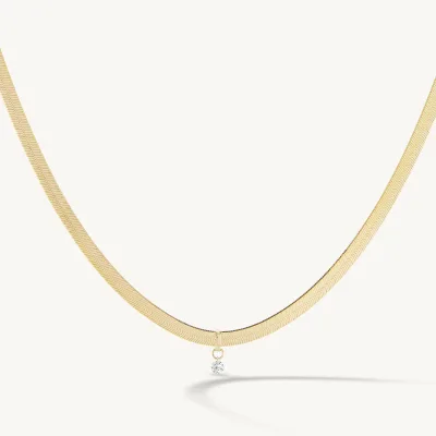 Wholesale Classic Herringbone Chain with Pierced Diamond 14k Gold Vermeil Lab Grown Diamond Drop Herringbone Necklace