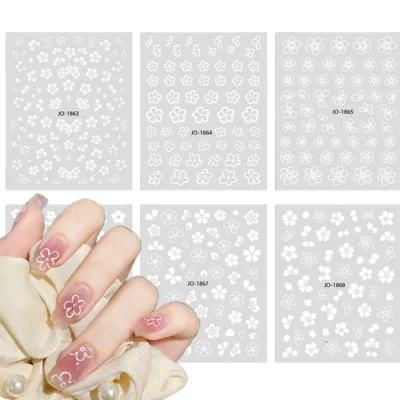 Hot Sale 3D White Transparent Flower Nail Sticker Popular Five Petals Self-Adhesive Manicure Decals