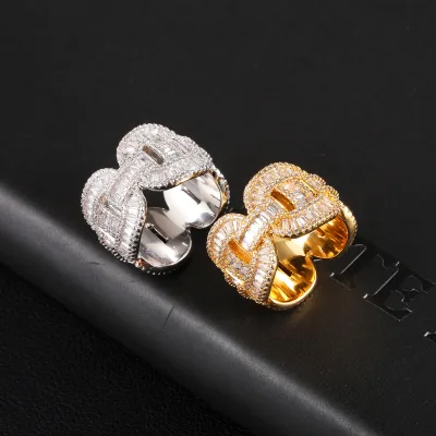 19mm Coffee Beans Ring for Men Women Daily Gift Wedding in Sliver Gild Zircon Prong Setting Brass Ring Iced Out Hi-hop Jewelry