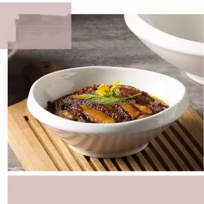 Wholesale Dinnerware Classic Round Simple Line Restaurant Hotel Ceramic Dishes Vintage Green Color Crockery Porcelain Salad Bowl