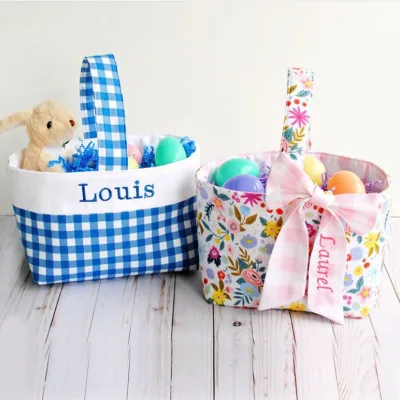 High Quality Spring Holiday Gifts Flower Print Bunny Bag Personalized Farmhouse Canvas Easter Basket