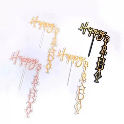 Straight Happy Birthday Cake Toppers for Birthday Party Supplies Gold Pink Cupcake Toppers Cake Accessory