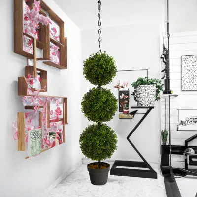 LargeTriple Sphere Boxwood Topiary ArtificialTree RealisticBoxwood Greenery Potted Ornament Indoor Living Room Patio Outdoor Dec