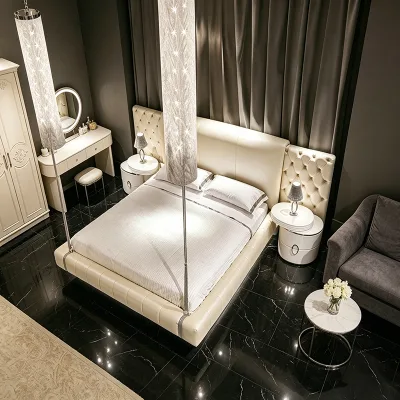 Exclusive for Master Bedrooms in High - End Villas Italian Luxury Genuine Leather Upholstered King - Size Bed Furniture Set