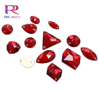 Light Red Crystal Sew on Rhinestones Flat Back 2-Hole Button Style Stones for Costumes Shoes Bags Accessories