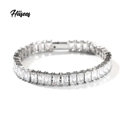 Luxury Full Square 6mm CZ Tennis Chain Bracelet for Women Pave Sparkly Zircon Iced Out Brass Stacked Baguette Tennis Bracelet