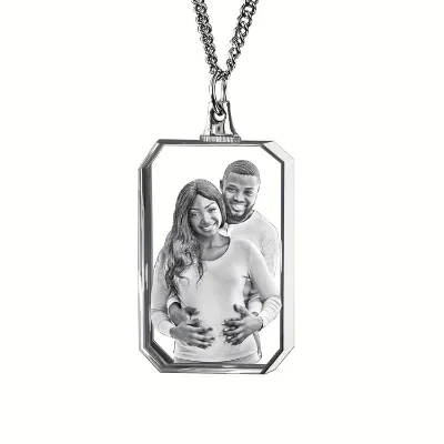 ZP Custom 2D/3D K9 Crystal Photo Engraved Pendant Necklace | Women Men Vintage Memorial Portrait Charm Jewelry