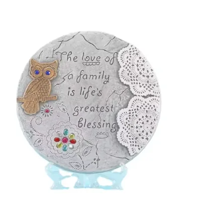 Owl Design Cement Garden Stepping Stone "The Love of a Family Is Life's Greatest Blessing" Creative