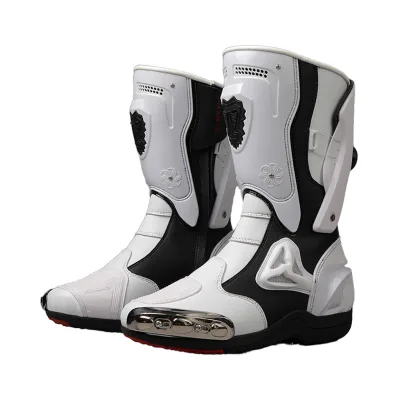 Real Leather Waterproof Knee-High Moto Boots Locomotive Style with Toe Alloy Anti-Wear Button Closure Winter Version Made China