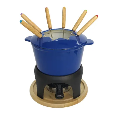 Wholesale Price Enamel Cast Iron Fondue Set Cheese Chocolate Fondue Pot Set With Forks for Home Restaurant With OEM and ODM