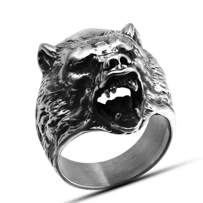 Fashion Male Ring 316L Stainless Steel Punk Party Polar Bear Ring Anti Wolf Goth Rings