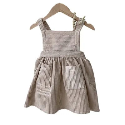 Custom Spring Autumn Toddler Baby Girl Dress Corduroy Suspender Sleeveless Dress for Kids