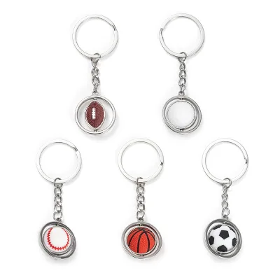 Wholesale Metal Alloy Keychains Custom Rotatable Sports Ball Alloy Key Chains for Laser Engraving Blank Metal Keychains