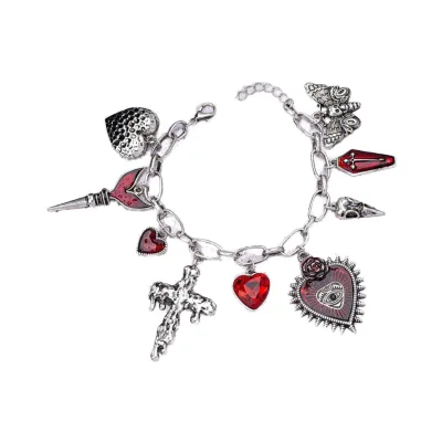 Cross Heart Coffin Skeleton Multi-Charms Gothic Bracelet Women's Party Halloween Jewelry Gift Vampire Bracelets or Bangles