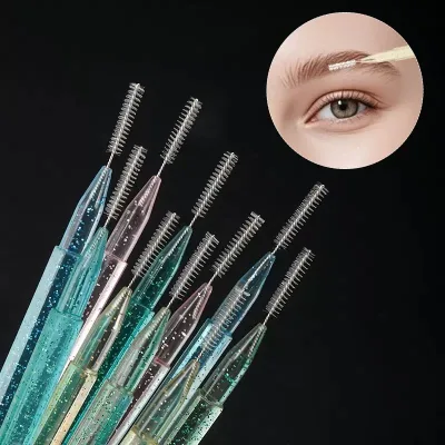Disposable Synthetic Eyelash Brushes 100PCS Eye Brow Spoolie Castor Oil & Mascara Wands Cosmetic Makeup Tools (Crystal Pink)