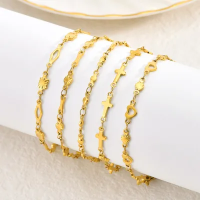 Wholesale Custom Personality Heart Cross Star Handmade Bracelet Gold Stainless Steel Jewelry Charms Custom Accessory