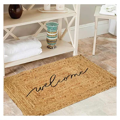 Jute Hand Woven Rug Doormat Natural Braided Floor Mat Area Rugs for Kitchen Entryway Hallway Pets Playing