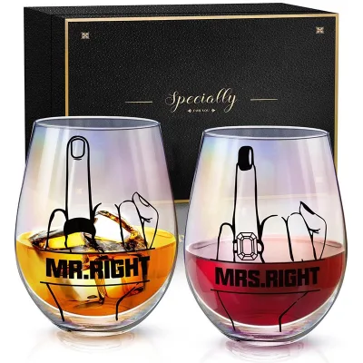 China Unique Funny Custom Design 18oz Crystal Glass Color Stemless Wine Glasses for Wedding Anniversary Gift