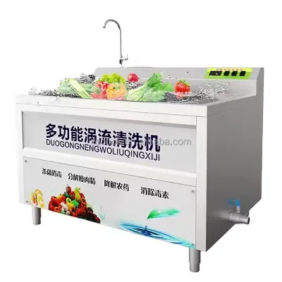Industrial Vegetable and Fruit Washing Machine Automatic Kitchen Vortex Stainless Steel 304 100kg/190kg Capacity