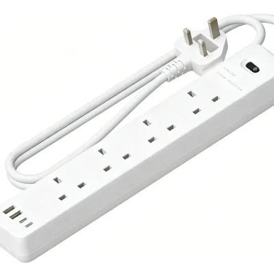 Overload Protection Relocatable 250V Power Strip 4 Sockets 2 USB-A 2 Type-C Ports Custom Cable Length Surge Protection