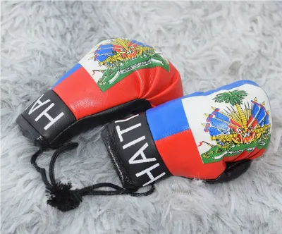 Custom Novelty Mini Haitian Flag Hanging Car Winning Boxing Gloves for Cars Backpacks Anywhere