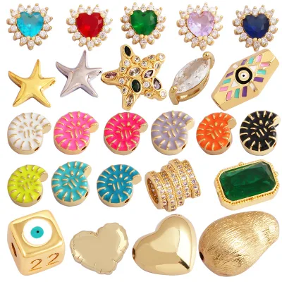 Factory Diy Bracelets Necklaces Copper Beads Accessories Colorful Cubic Zircon Stars Eyes Heart Loose Beads for Jewelry Making