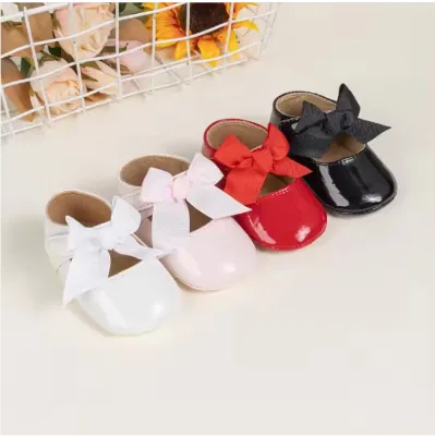 Customize Logo Cute Bowknot Newborn Girls PU Sole Princess Party Anti-Slip Breathable Summer/Winter Baby Shoes 0-3